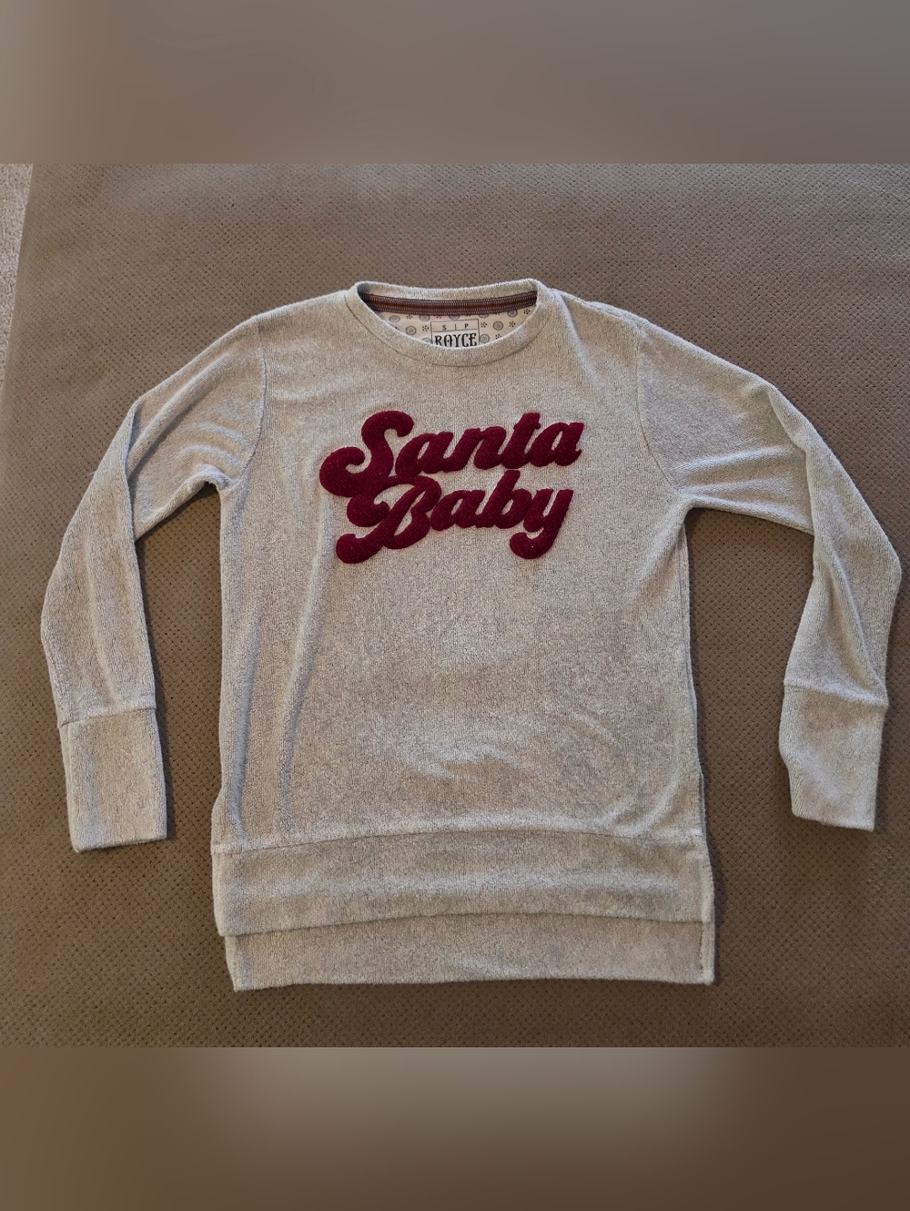 Royce Brand Santa Baby Gray Plush Fuzzy Crew Neck Long Sleeves pullover sweatshi